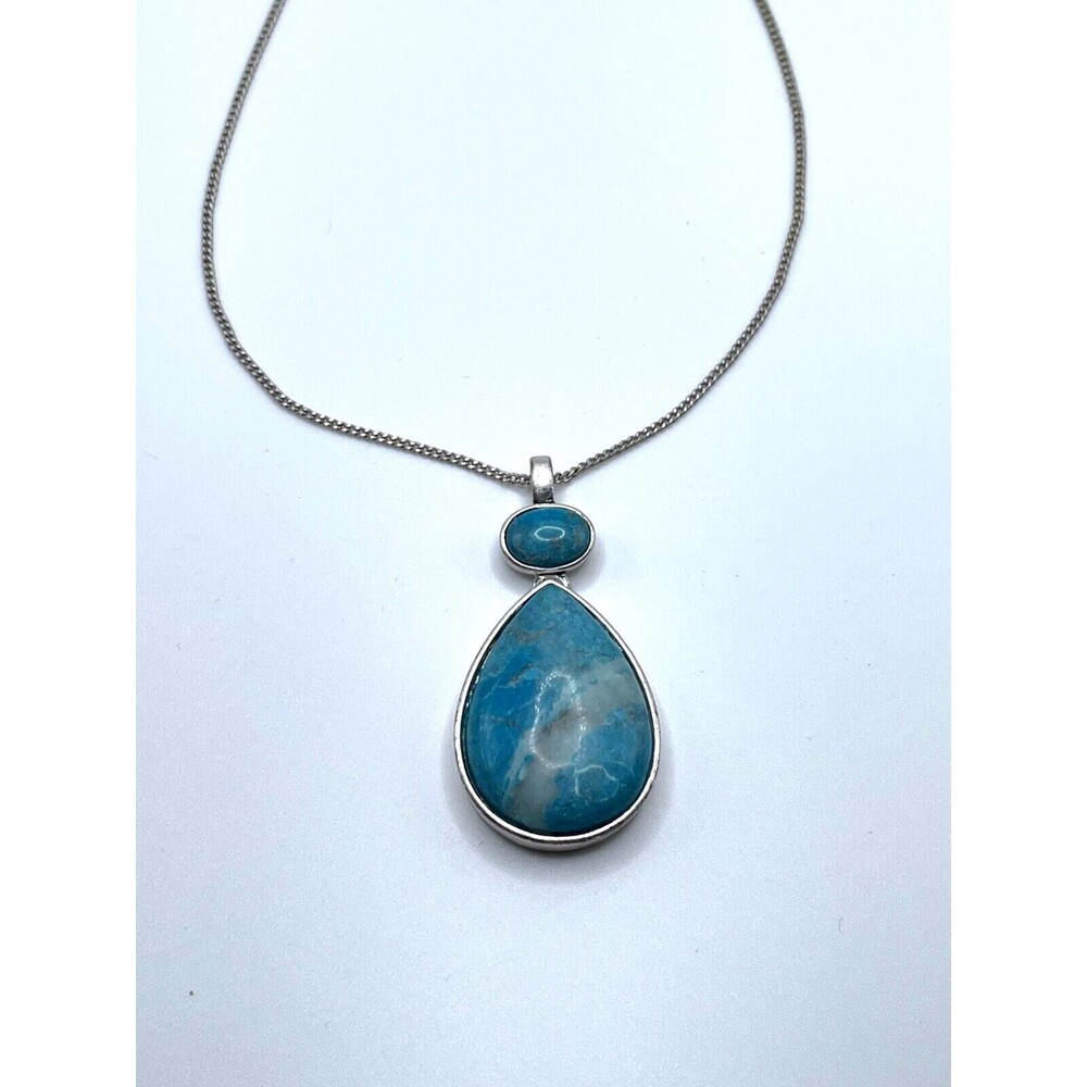 Kenneth Cole Silver Tone Turquoise Teardrop Drop Pendant Necklace